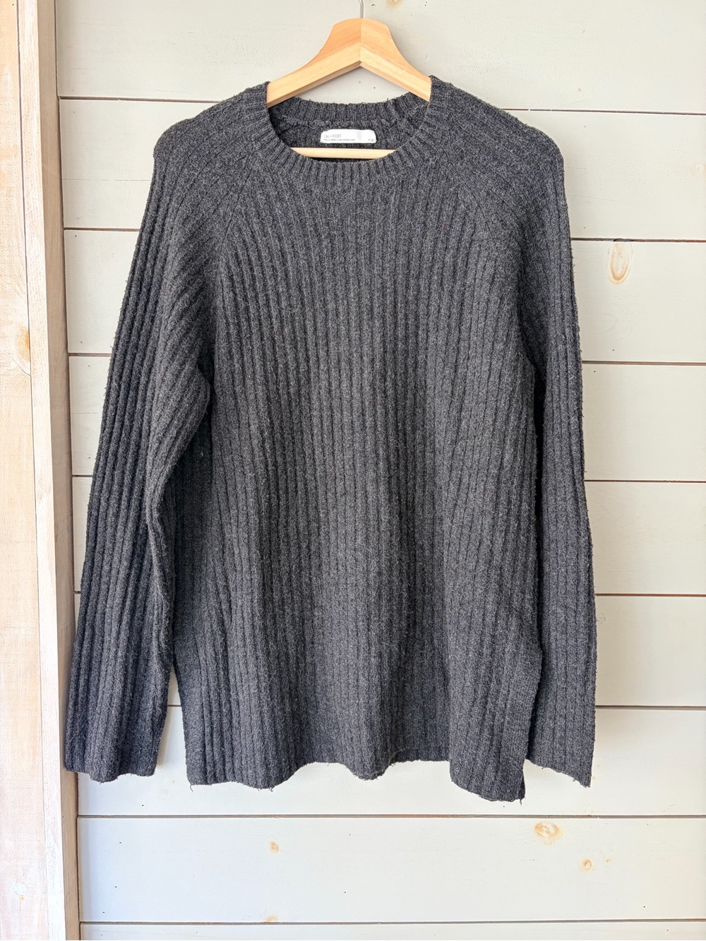Oak + Fort Charcoal Ribbed Knit Sweater & Wide Leg Pants Set | M